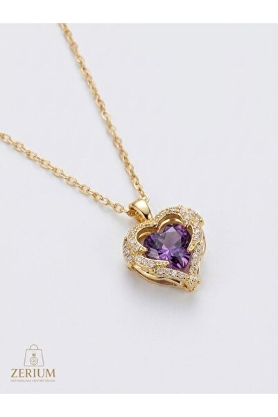 ZERİUM Derin Okyanusun Kalbi Temalı Altın Rengi Kaplama Kadın Çelik Kolye 316l