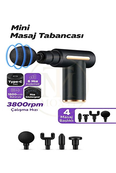 Moxti Yeni Nesil Şarjlı Masaj Tabancası Sporcu Masaj Aleti 4 Başlıklı