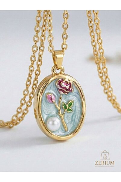 ZERİUM Gülün Ruhu Sanat Kolyesi Zarif Şık 316L Çelik Kadın Kolye