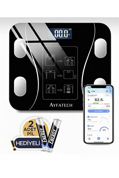 AYFATECH Dijital Baskül Yağ Su Kas Vücut Kitle Endeksi Kilo Ölçer Tartı