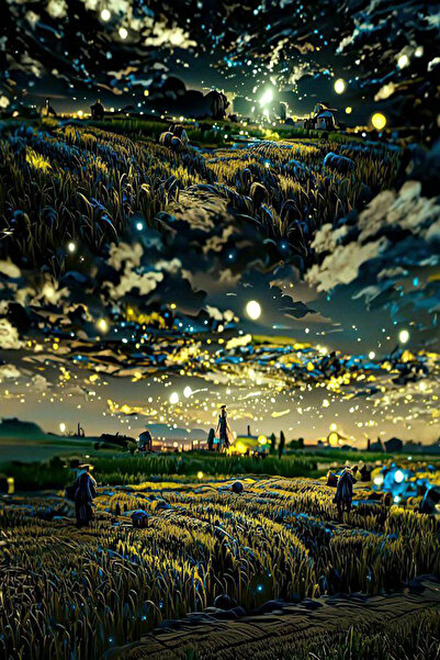 Nivendi Yıldızlı Hasat Tarla Kumaş Duvar Örtüsü Ev Dekorasyon Duvar Halısı Ta...