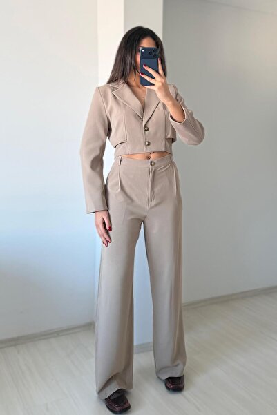 Güneş طقم سترة قصيرة بتصميم بالازو