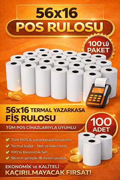 ANI OFİS KIRTASİYE A K 56x16 Termal Pos Kağıdı Rulosu 100'Lü - Tüm Pos Cihazl...