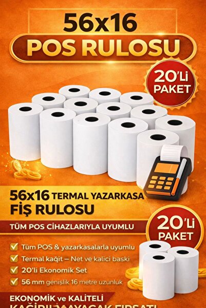 ANI OFİS KIRTASİYE A K 56x16 Termal Pos Kağıdı Rulosu 20'li - Tüm Pos Cihazla...
