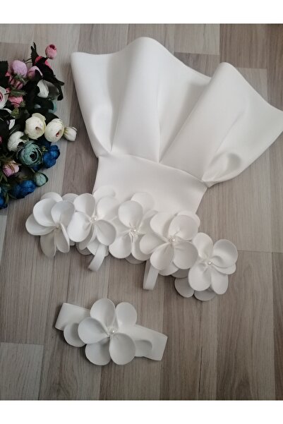 bright moon فستان أوركيد للفتيات بياقة مادونا مزين باللؤلؤ مع باندانا