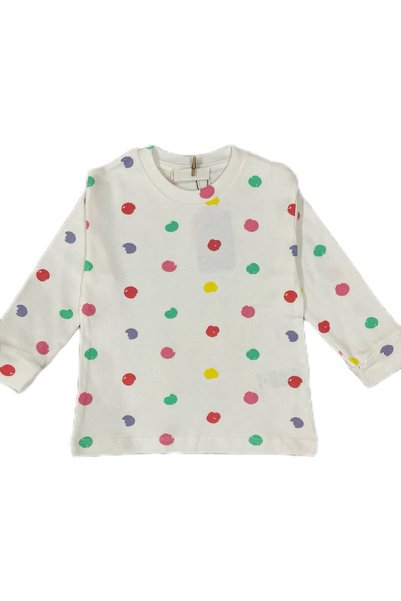 byalisdmr Girls' Pajama Set White Color with Round Pattern 100% Cotton Interlock Long Sleeves