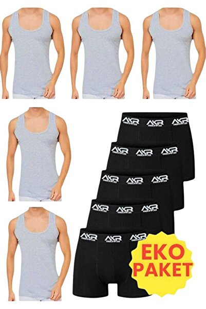 Modaley Giyim 10 Piece Undershirt and Boxer Set Economical Package 5 Boxers 5...