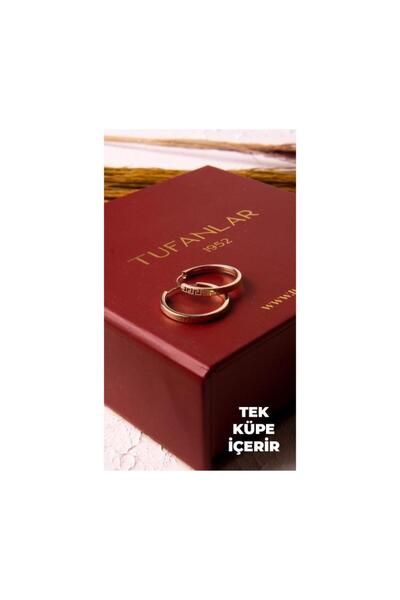 Tufanlar Kuyumculuk Altın Tek Düz Desenli Halka Küpe 1.3 cm Gizli Kilit