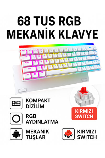 VOOKA 68 Tuş Red Switch RGB Mekanik Oyuncu Klavyesi – Hot Swapple , Renkli Ay...