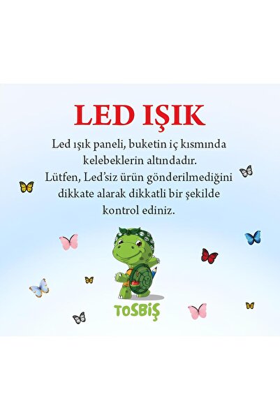 Tosbiş Led Işıklı Lacivert Kelebek Buketi Sevgiliye Hediye Doğum Anneler Günü Yapay Çiçek Solmayan Anneye