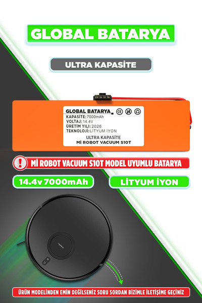 GLOBAL BATARYA Xiaomi Mi Robot Vacuum S10T Uyumlu Akıllı Süpürge Bataryası 14...