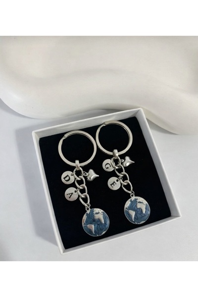 i&s design Dünya Anahtarlık Çift Gümüş