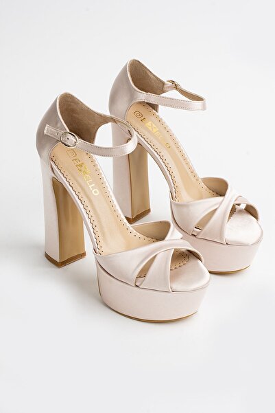 Exello Pantofi de seară cu toc înalt de culoare șampanie cu platformă căptuși...