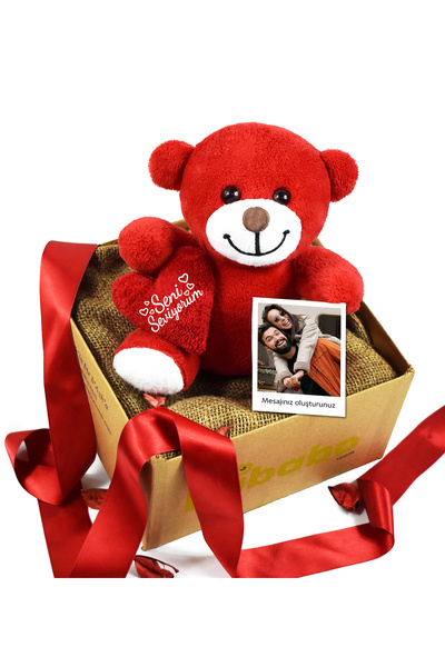 Pababo Seni Seviyorum Kalpli Kırmızı Ayıcık & Polo Kart