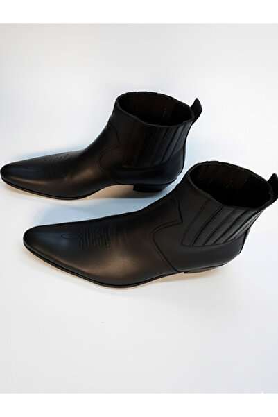 Selim Kundura Siyah %100 Deri Hakiki Kösele Kovboy Botu