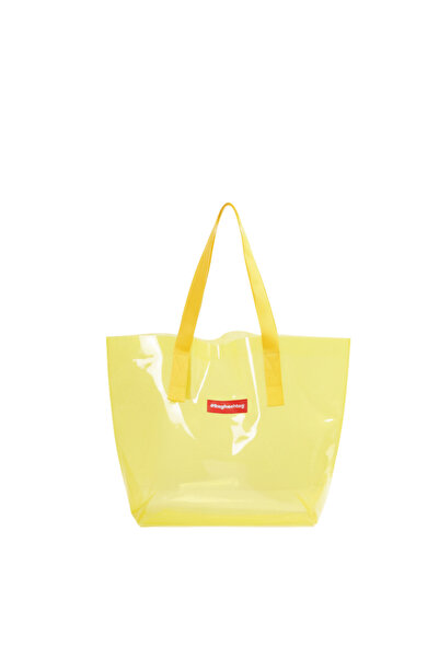 Baghashtag حقيبة شاطئ كبيرة الحجم باللون الأصفر الشفاف