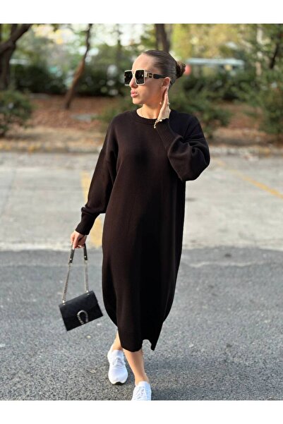 MEGHAN L.A Knitwear Fabric Oversize Crew Neck Long Dress