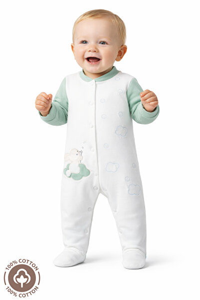 Miniel Unisex Bebek Bulutlu Tavşan Nakışlı 3-6-9 Ay Penye Organik Pamuklu Pat...