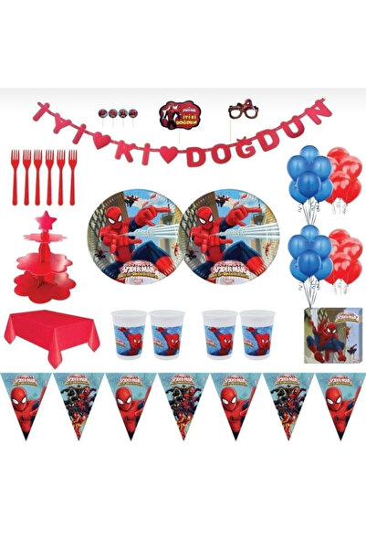 SPIDERMAN Örümcek Adam Lüks Doğum Günü Parti Malzemeleri Seti Süs 8 Kişilik