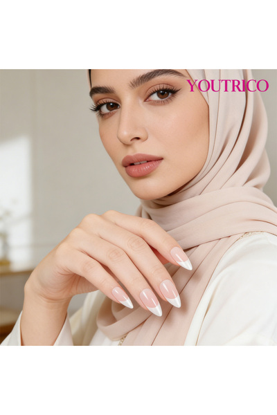 Youtrico ٢٤ قطعة من الأظافر الاصطناعية اللاصقة، حواف بيضاء فرنسية، قابلة لإعا...