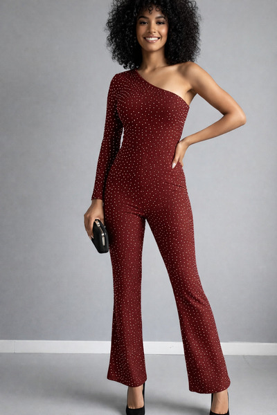 merysare بذلة نسائية ضيقة من قماش فوكورو اللامع بكتف واحد قماش قابل للتمدد (م...