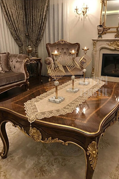 Çt Çeyizci Tekstil Βελούδινη δαντέλα Λεπτομερής Cappuccino Runner (140x40cm)