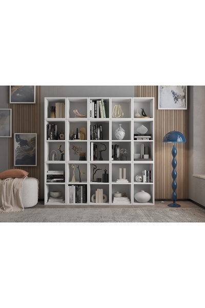 Nettrends Sandara 25 Açık Raflı Özel Tasarım Beyaz Kitaplık MRV-KTP-0001