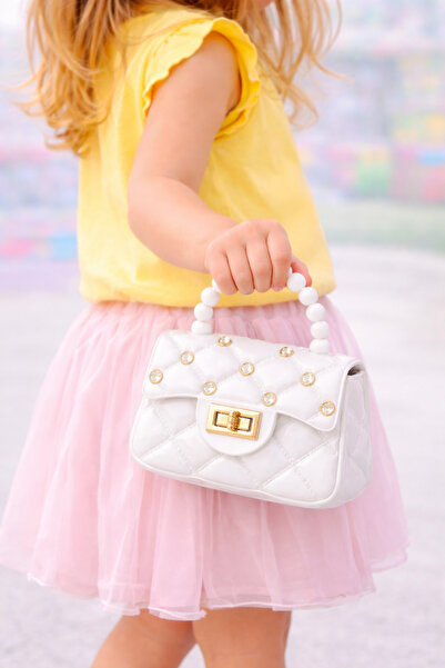 Selvira Kız Çocuk Mini Silikon Çanta – Taşlı, Zincir Askılı, Boncuk Saplı, Ki...