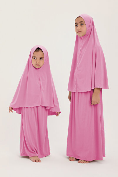 ALLNOORKİDS İslami Kız Çocuk İki Parça Namaz Takımı Pembe