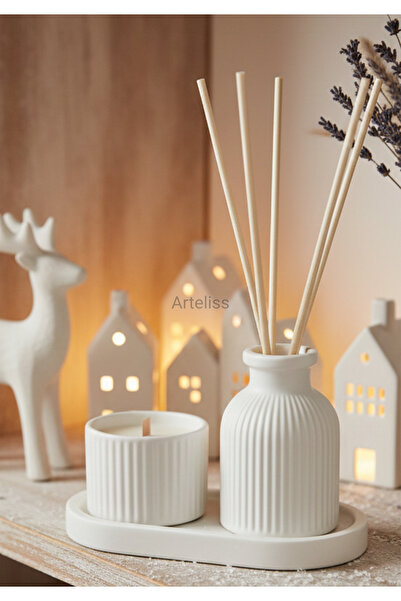 Arteliss Bambu Çubuklu Oda Kokusu Diffuser Lavanta Kokulu Küçük Mum Sunum Tep...