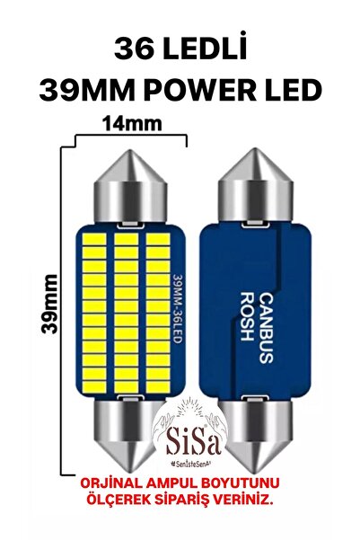 SİSA SENİSTESENAL Sofit Led 39mm Canbus Beyaz C5w Tavan Plaka Ampulü 2 Adet (...