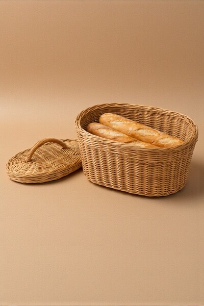 Joujou El Yapımı Rattan Ekmek Sepeti 35x25 cm| Doğal Rattan Depolama & Düzenl...