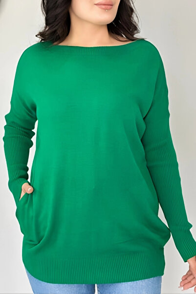 Bİ.GİYSEN بلوزة نسائية خضراء برقبة دائرية وجيوب جانبية من الليكرا، ملابس تريك...