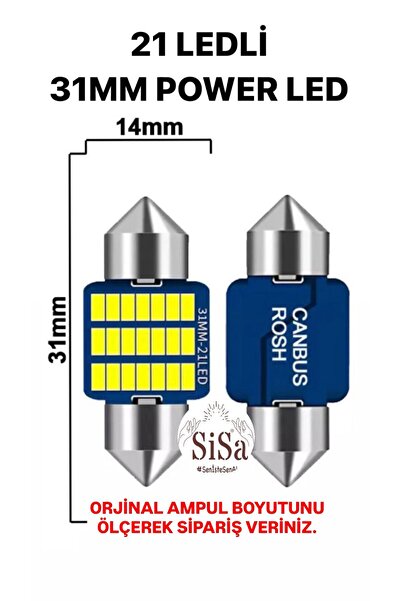 SİSA SENİSTESENAL Sofit Led 31mm Canbus Beyaz C5w Tavan Plaka Ampulü 2 Adet (...