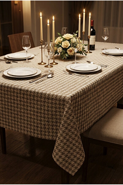 shopshop Milk Coffee Crow's Feet Patterned Decorative Large Size Tablecloth