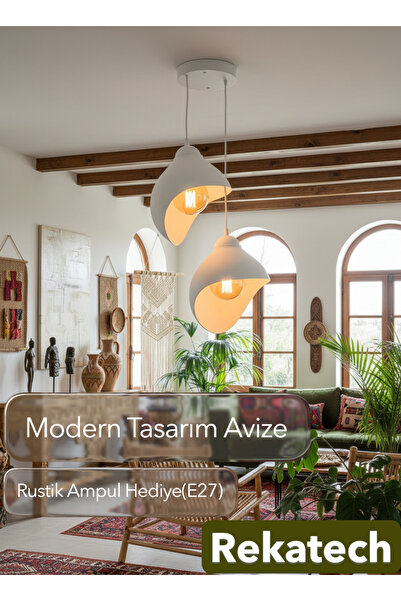 Rekatech ikili Sarkıt Avize Rustik E27 Modern Avize Bohem Beton Görünüm(Ampul...