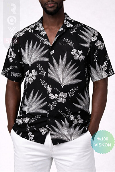 ROY501 Men's Short Sleeve Shirt Feather Pattern Short Sleeve Shirt Summer Shi...