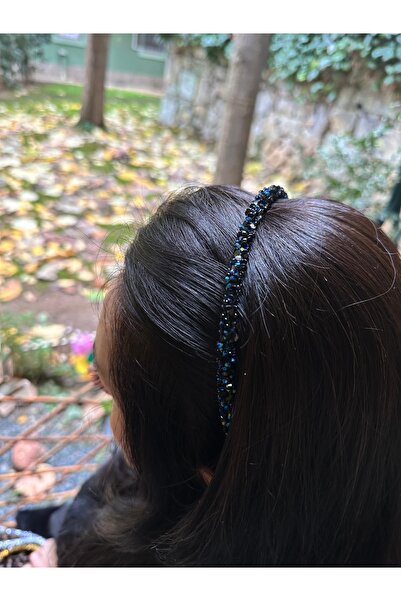 Darya تاج DD358 عتيق الطراز باللون الأزرق الداكن مع ترتر لامع ودوار رقيق للنس...