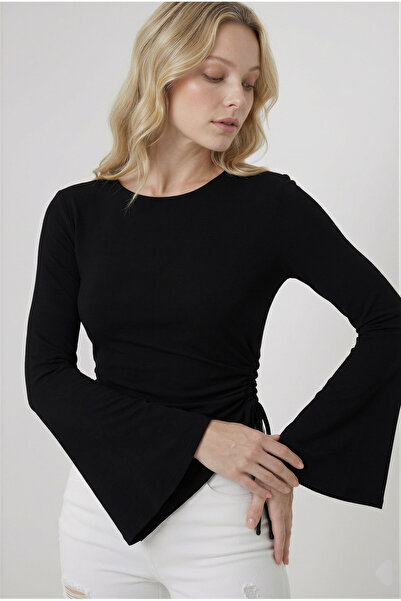 trendypassion Women's Black Round Neck Drape Detailed Spanish Sleeve Hijab Ma...