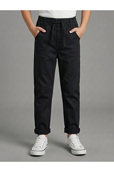 ovit Pantaloni de jogging negri cu talie elastică pentru băieți