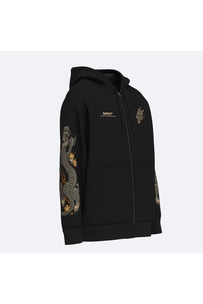 Shout Oversize Limited Edition Flower Dragon Oldschool Unisex Zip Up Hoodie
