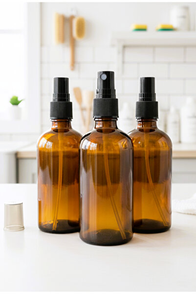 JUIWI 3 Adet Amber Boş Cam Şişe Sprey Kolonya Parfüm Dezenfektan Şişesi 3x100ml