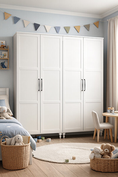 arionkids Alin Dolap 4 Kapaklı | %100 MDF | REHAU Kaplama Kapaklı | Ağaç Ayaklı