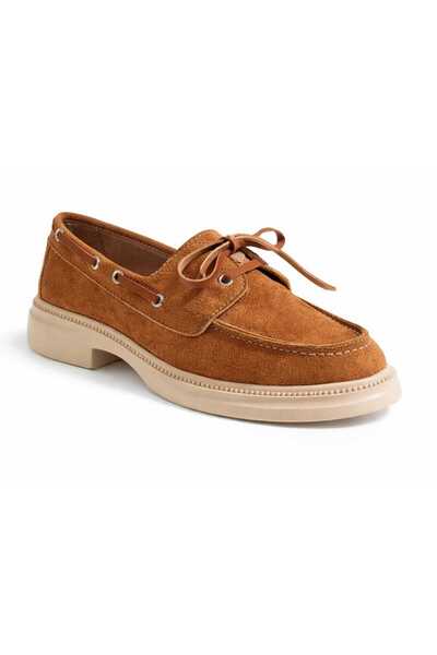 OCHRE حذاء نسائي من جلد الغزال باللون البني - حذاء كاجوال برباط، نعل مريح