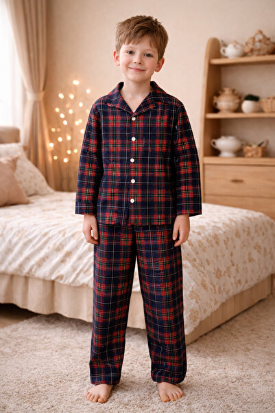zahider Σετ πιτζάμες από βαμβακερό καρό σχέδιο για αγόρια