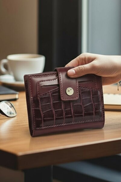 Classbag Portofel pătrat pentru femei, cu model de crocodil, culoare burgundă...