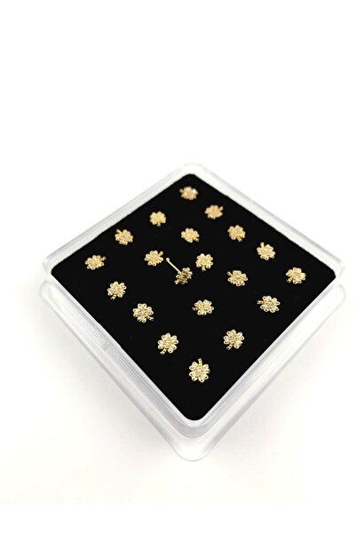 UygunGümüşçülük Begonia Accessories Zirkon Taşlı Hızma 925 Gümüş Yonca Gold F...