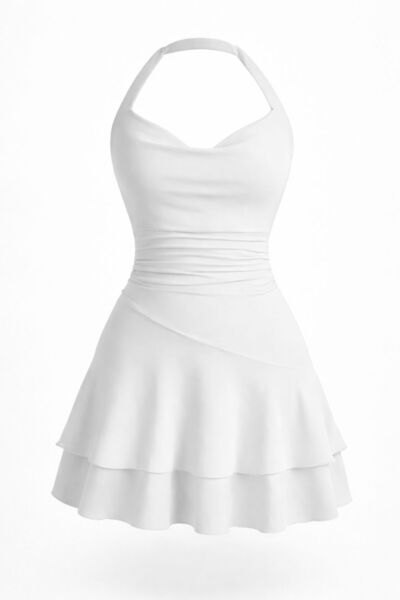 MYCPARL فستان قصير من القماش المطاطي بحزام على الرقبة