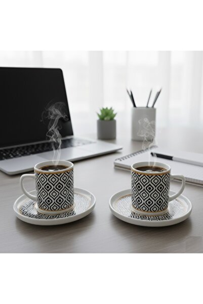 RGS HOMELİFE طقم فناجين قهوة تركية مكون من 6 قطع بنمط هندسي تقليدي