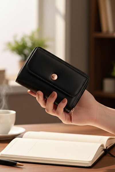 Classbag Yumuşak Deri Siyah Renk Fermuarlı Kartlıklı Kadın Cüzdan